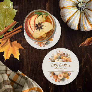 Muted Florals Thanksgiving Paper Coaster