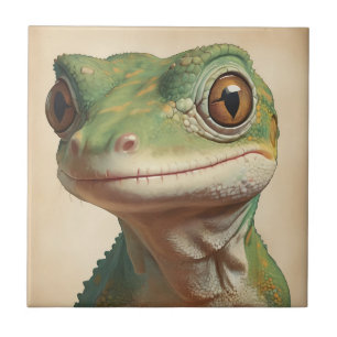 Muted Gecko Retro Portrait Ceramic Tile