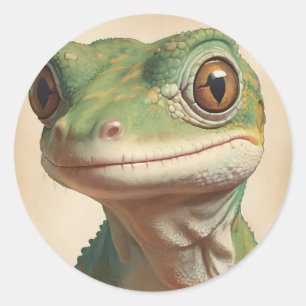 Muted Gecko Retro Portrait Classic Round Sticker
