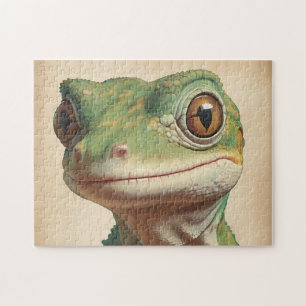 Muted Gecko Retro Portrait Jigsaw Puzzle