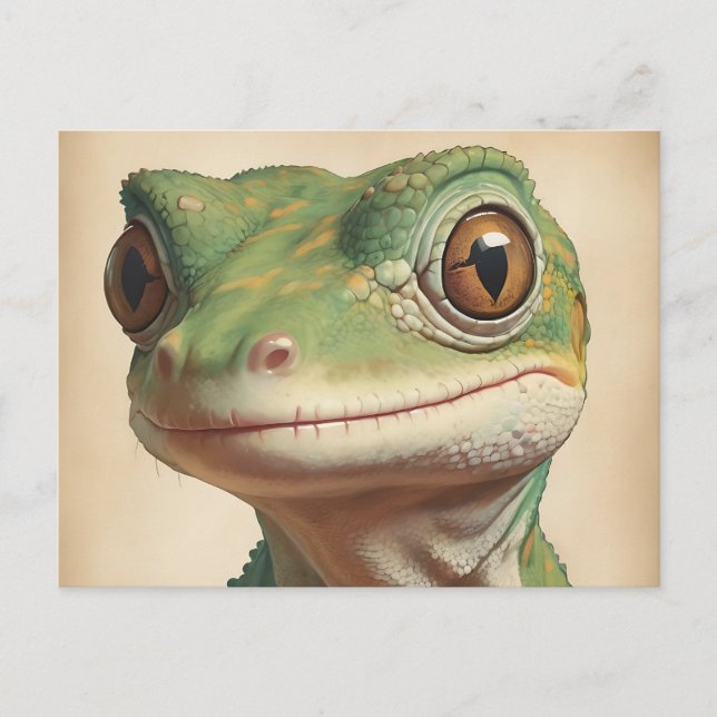 Muted Gecko Retro Portrait Postcard (Front)