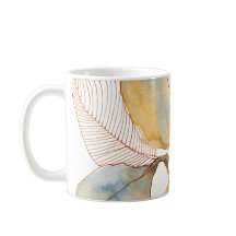 Muted Gold Blue Watercolor Botanical Leaves