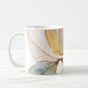 Muted Gold Blue Watercolor Botanical Leaves Coffee Mug