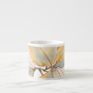 Muted Gold Blue Watercolor Botanical Leaves Espresso Cup