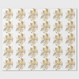 Muted Gold Blue Watercolor Botanical Leaves Wrapping Paper