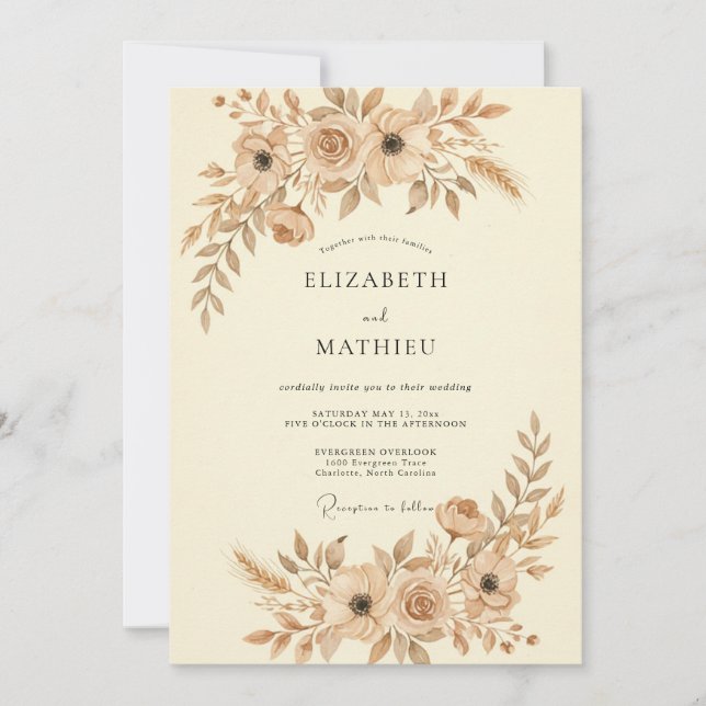 Muted Gold Petal Wedding Invitation (Front)