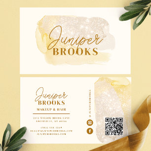 Muted Gold Social Media QR Code Glitter Business Card