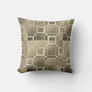 Muted Gold Squares Modern Geometric Glam Cushion