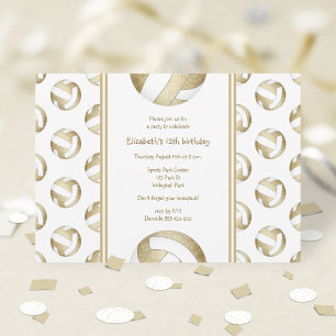 muted gold volleyballs pattern girls birthday invitation