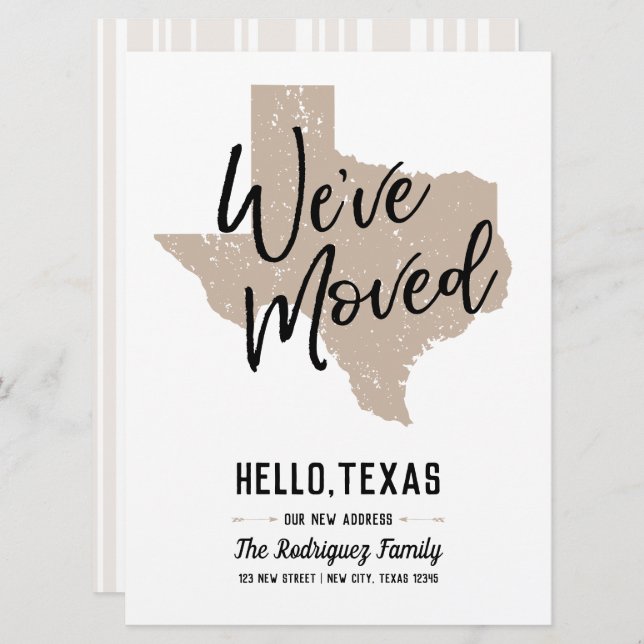 Muted Gold We've Moved - Texas Moving Card (Front/Back)