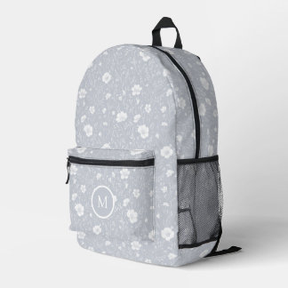 Muted Gray And White Wildflower Pattern  Printed Backpack
