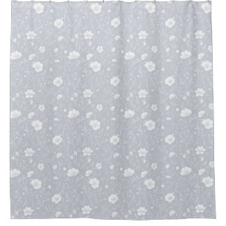 Muted Gray And White Wildflower Pattern Shower Curtain
