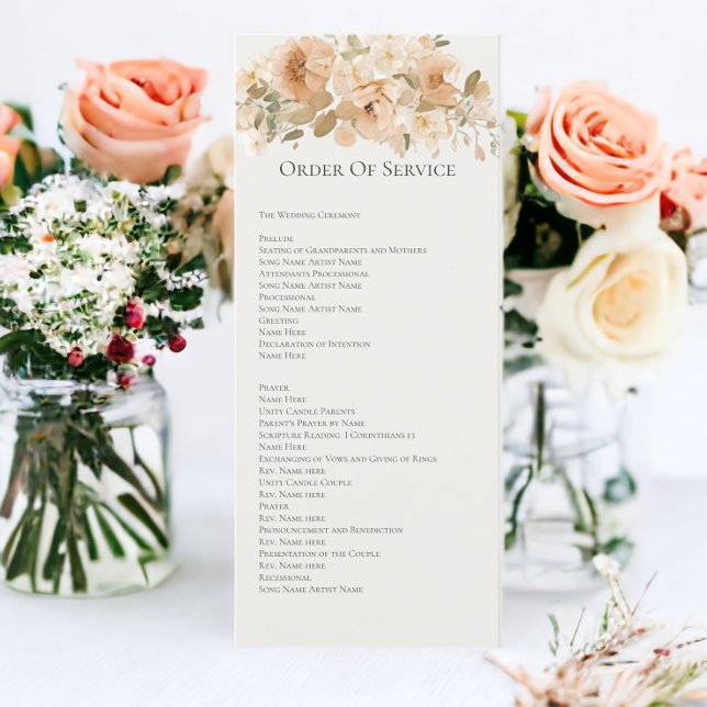 Muted Green And Peach Floral Order of Service Card (Muted Green And Peach Floral Order of Service Wedding Cards from Ricaso)