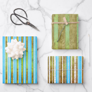 Muted Green and Teal Stripe Wrapping Paper Sheet