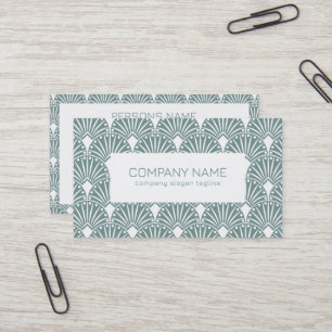 Muted green and white vintage Art Deco pattern Business Card