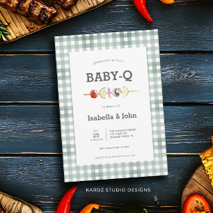 Muted Green Baby Q Couple Baby Shower Invitation