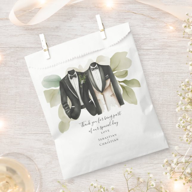 Muted Green Foliage Personalised Wedding Favour Bag (Clipped)