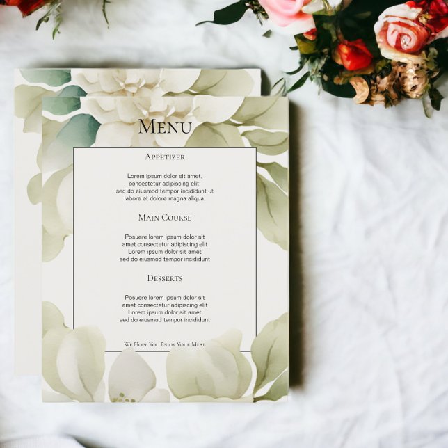 Muted Green Foliage Personalised Wedding Menu (Muted Green Foliage Personalized Wedding Menu from Ricaso)