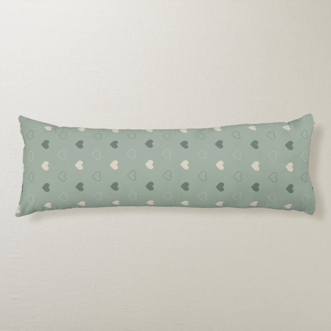 Muted Green Heart Grid Seamless Pattern Body Cushion (Front)