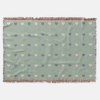 Muted Green Heart Grid Seamless Pattern Throw Blanket