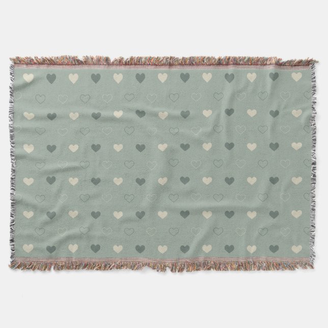 Muted Green Heart Grid Seamless Pattern Throw Blanket (Front)