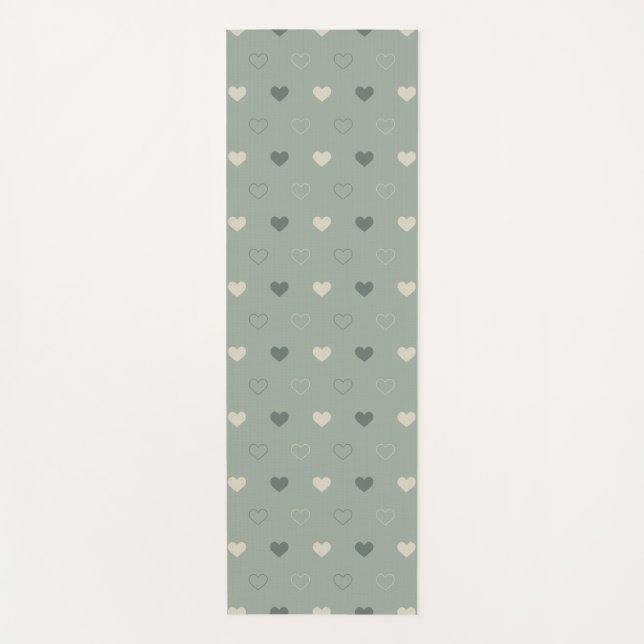 Muted Green Heart Grid Seamless Pattern Yoga Mat (Front)