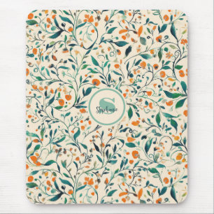 Muted Green Orange Vine Botanical Spring Mouse Pad
