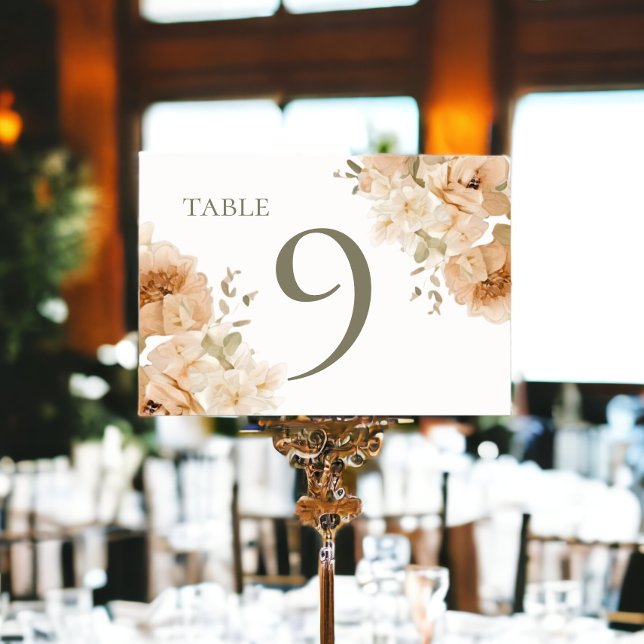 Muted Green Peach Flower Wedding Table Number (Muted Green Peach Flower Wedding Table Numbers from Ricaso)