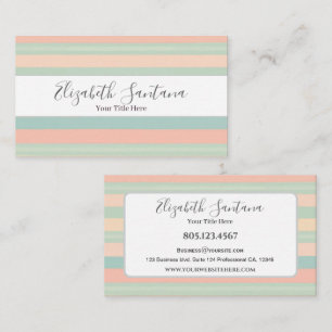 Muted Green & Peach Stripes Business Card