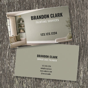 Muted Green Toned Living Room Interior Painting Business Card