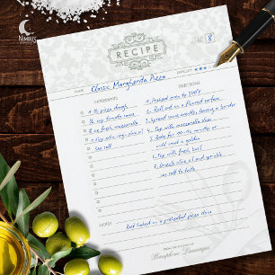 Muted Green Vintage Damask Recipe Binder Insert Custom Letterhead