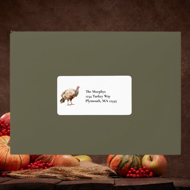 Muted Green Watercolor Turkey Thanksgiving Address Label (Creator Uploaded)