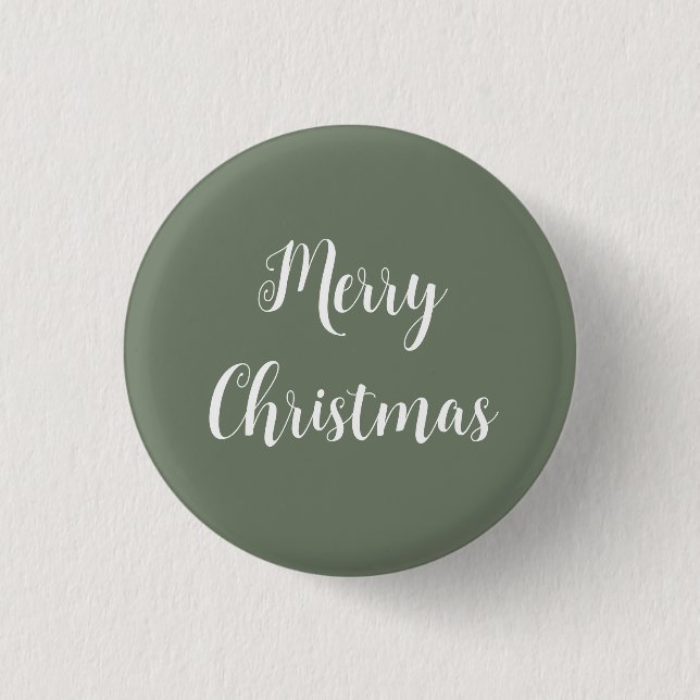 Muted Greenish-Grey Merry Christmas Button (Front)