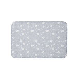 Muted Grey And White Wildflower Pattern Bath Mat