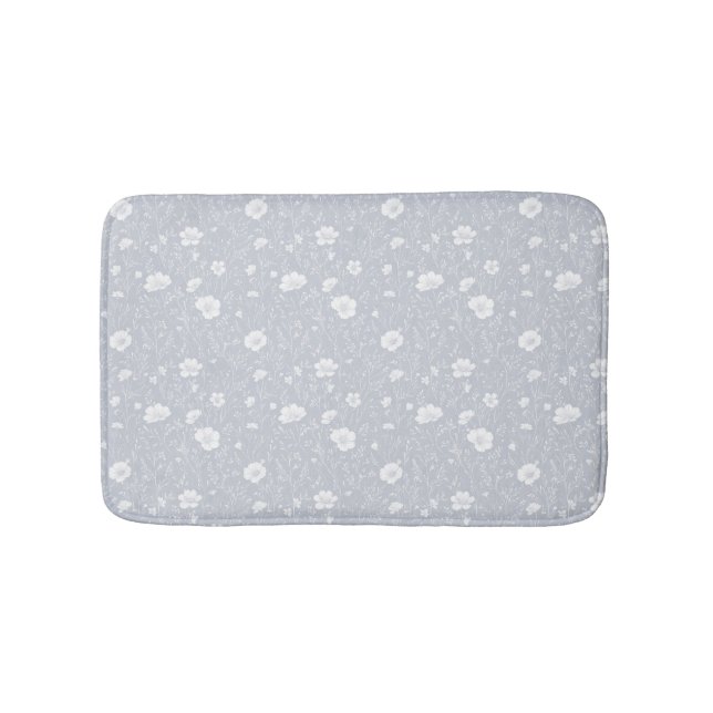 Muted Grey And White Wildflower Pattern Bath Mat (Front)