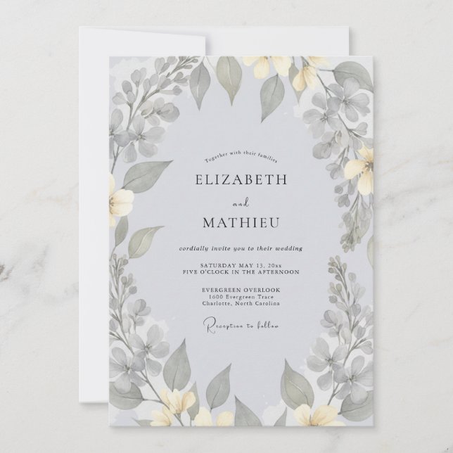 Muted Grey Eucalyptus Wedding Invitation (Front)