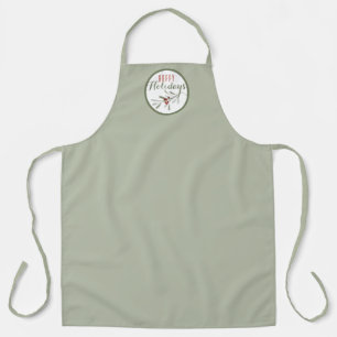 Muted  Grey Green with Christmas Greenery Sprig Apron