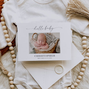 Muted Grey Hello Baby Photo Announcement Card