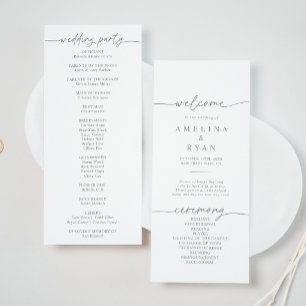 Muted Grey Simple Minimalist Wedding Program