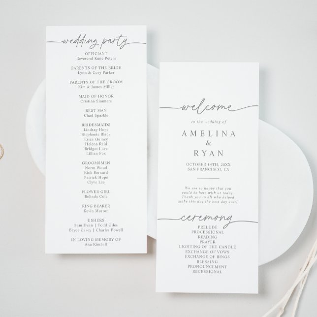 Muted Grey Simple Minimalist Wedding Program (Creator Uploaded)