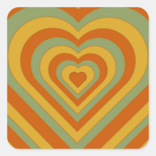 Muted Groovy Retro Layered Love Heart  Square Sticker