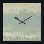 Muted Horizon Square Wall Clock<br><div class="desc">Muted Horizon II by Jennifer Goldberger. Features horizontal lines of various colours,  from yellow to green to blue and paintdrip-like shapes.</div>