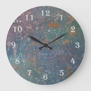 Muted Jewel Tones   Worn Colours White Splatter Large Clock