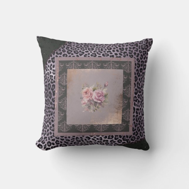 Muted lavender rose grunge style floral  tote bag cushion (Front)