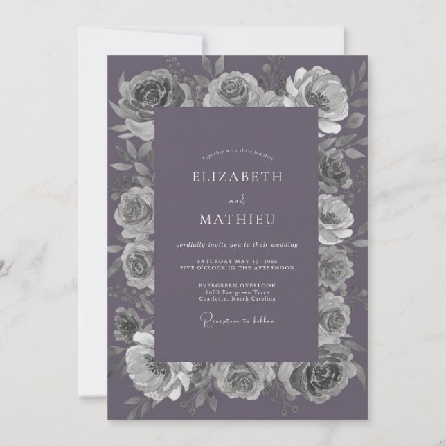 Muted Lavender Rose Wedding Invitation (Front)