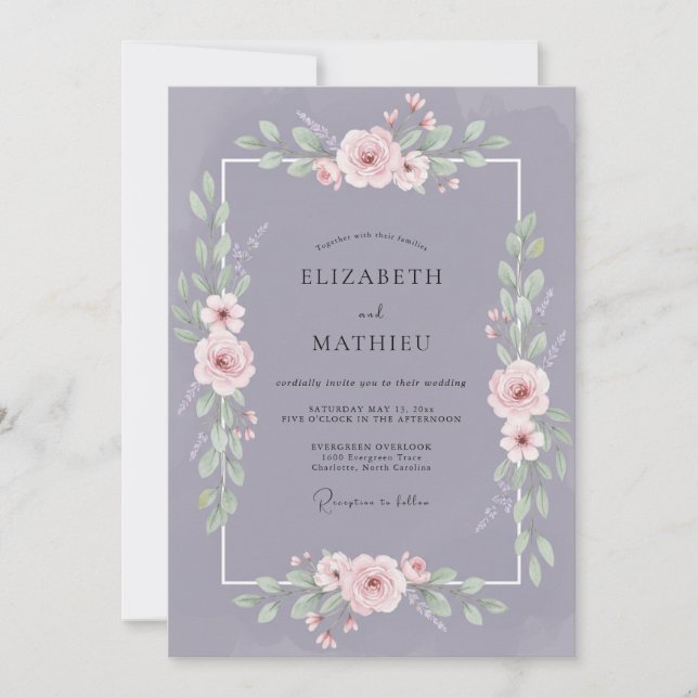 Muted Lavender Tranquil Watercolor Wedding Invitation (Front)