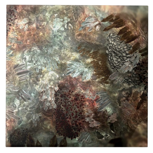 Muted Layers of Brown Crystals Ceramic Tile (Front)