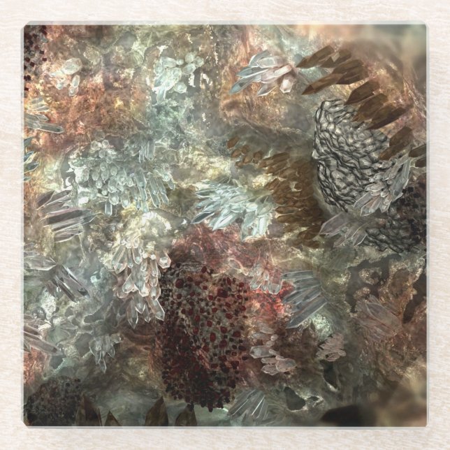 Muted Layers of Brown Crystals Glass Coaster (Front)
