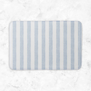 Muted Light Blue White Coastal Stripe Scandinavian Bath Mat