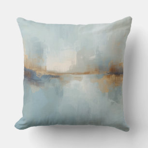 Muted Light Blue White Rusty Brown Abstract Print Cushion